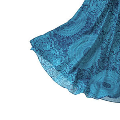 EtherealBe Boho midi skirt with elastic waistband in blue floral pattern for stylish comfort
