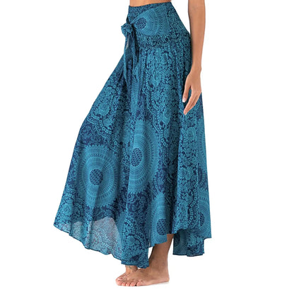 EtherealBe boho midi skirt with elastic waistband in blue mandala print for a stylish look