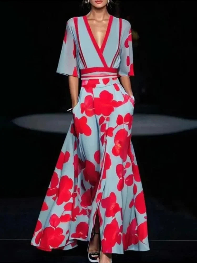 EtherealBe boho v neck maxi dress with pockets in floral design for a stylish summer look