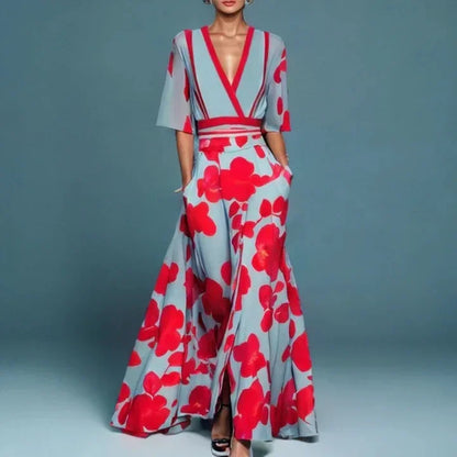EtherealBe boho v neck maxi dress with pockets in floral design, perfect for summer occasions