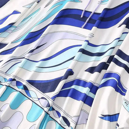 Colorful wave pattern on breathable round neck fashion vestido by EtherealBe for stylish summer wear