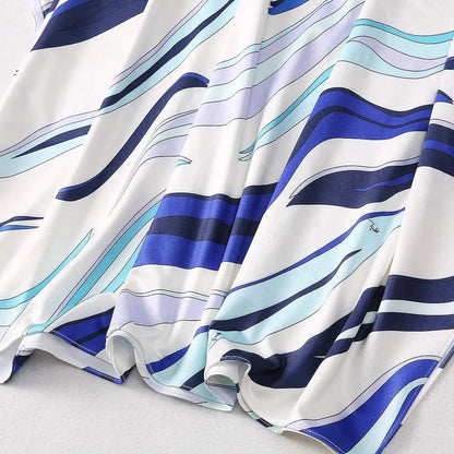EtherealBe breathable round neck fashion vestido with stylish wave patterns in blue and white