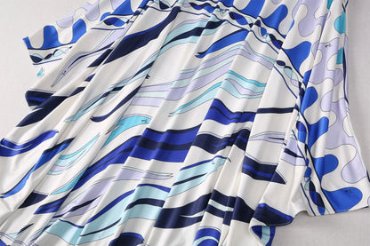 EtherealBe breathable round neck fashion vestido in vibrant blue and white wave patterns