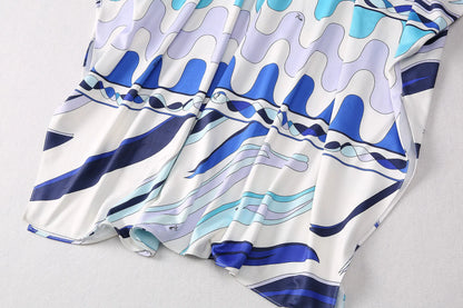 EtherealBe breathable round neck fashion vestido in stylish wave patterns with vibrant blue colors