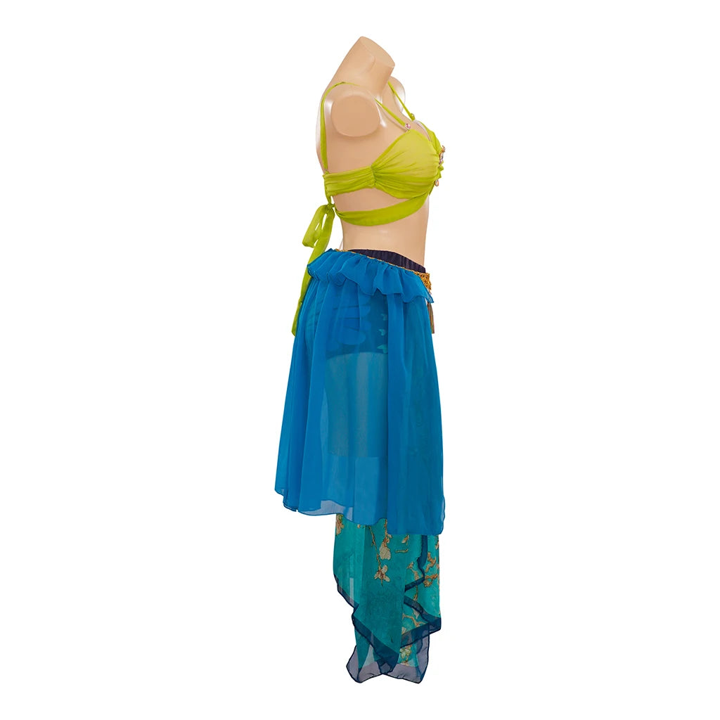 EtherealBe Britney Spears Halloween costume featuring a vibrant green top and layered blue skirt