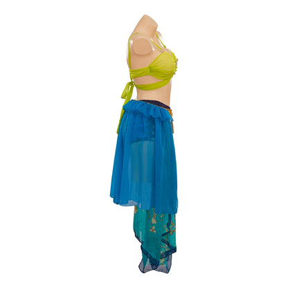 EtherealBe Britney Spears Halloween costume featuring a vibrant green top and layered blue skirt