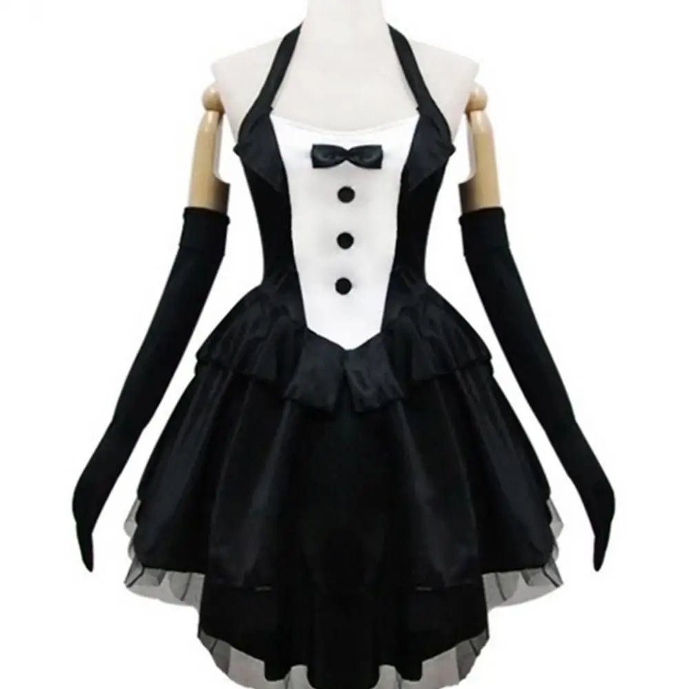 EtherealBe bunny tuxedo Halloween cosplay costume featuring a black and white dress with gloves