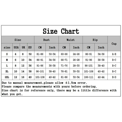 Size chart for bunny tuxedo Halloween cosplay costume with measurements for bust, waist, hip, and cup sizes