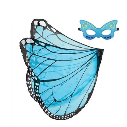 EtherealBe butterfly elf stage costume for kids featuring beautiful blue butterfly wings and a colorful mask