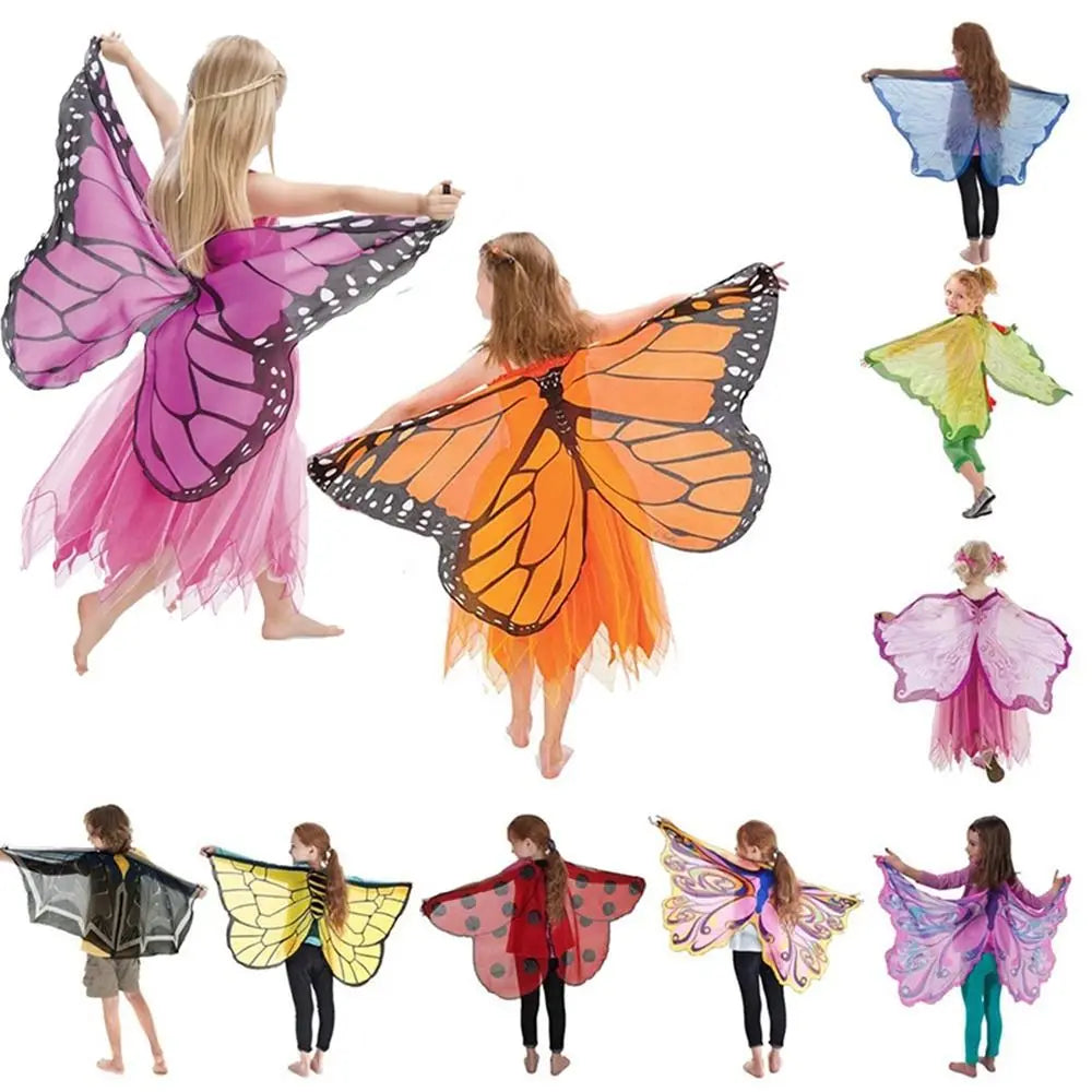 Colorful butterfly elf stage costume for kids featuring butterfly wings in various designs