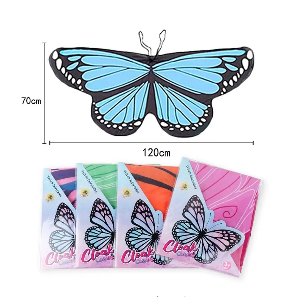 Colorful butterfly elf stage costume for kids featuring a vibrant butterfly cloak design
