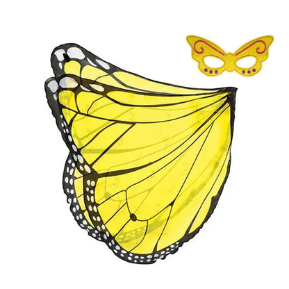 EtherealBe butterfly elf stage costume for kids featuring bright yellow wings and a decorative mask
