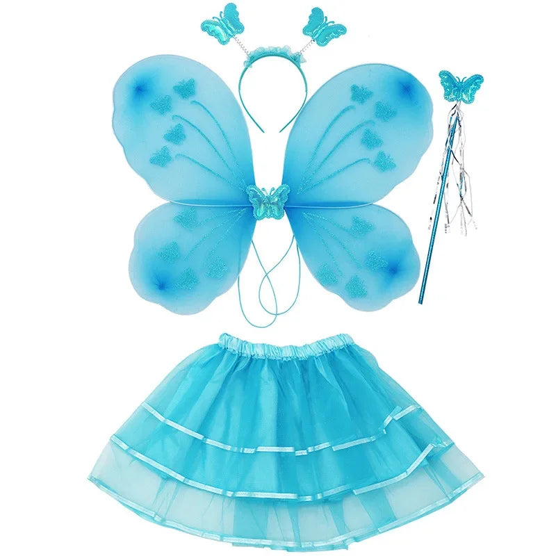 EtherealBe butterfly princess costume for kids featuring blue butterfly wings, a matching skirt, and accessories