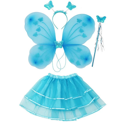 EtherealBe butterfly princess costume for kids featuring blue butterfly wings, a matching skirt, and accessories