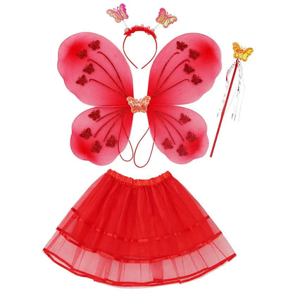 EtherealBe butterfly princess costume for kids featuring red wings, skirt, wand, and accessories
