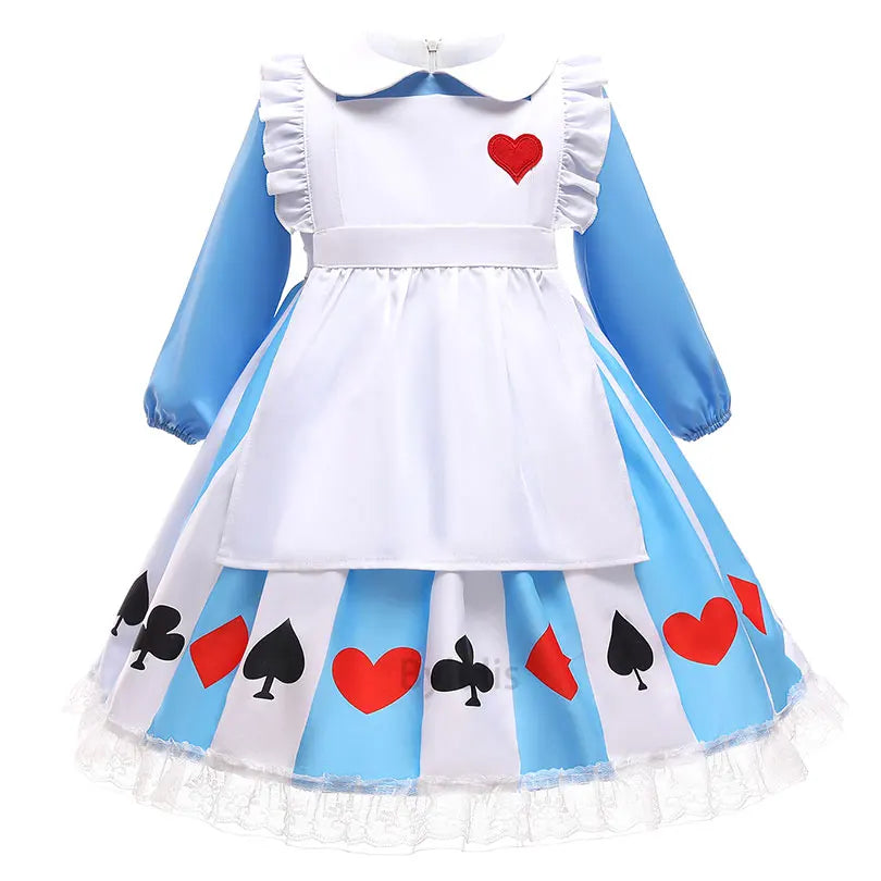 EtherealBe kids Alice in Wonderland costume blue dress with white apron peter pan collar card suit skirt lace hem