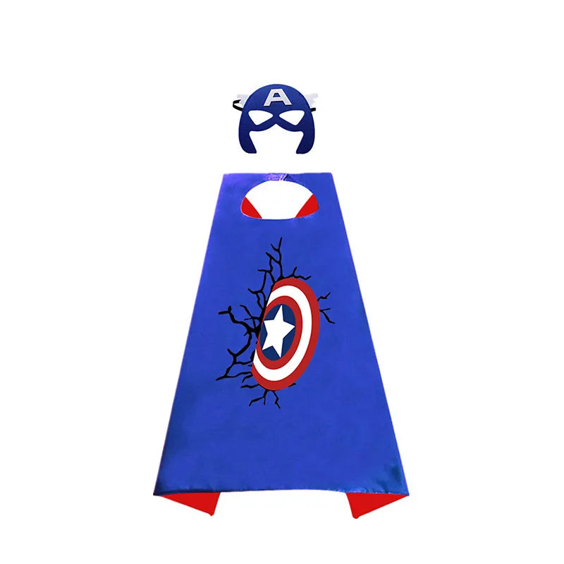 EtherealBe Captain America costume for kids featuring a blue cape and mask with a shield design