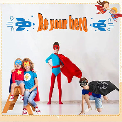 Kids wearing superhero outfits including a Captain America costume for kids with capes and masks