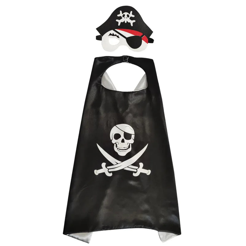 EtherealBe pirate costume set for kids with black cape and skull mask, perfect for imaginative play
