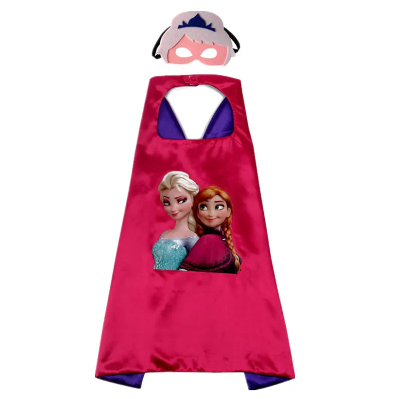 Girls' pink cape with Elsa and Anna design, includes mask for Captain America costume for kids