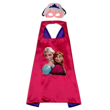 Girls' pink cape with Elsa and Anna design, includes mask for Captain America costume for kids
