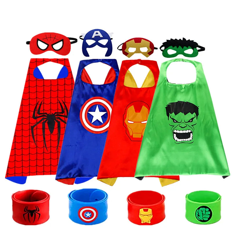 Superhero capes and masks set featuring Captain America costume for kids among other popular characters