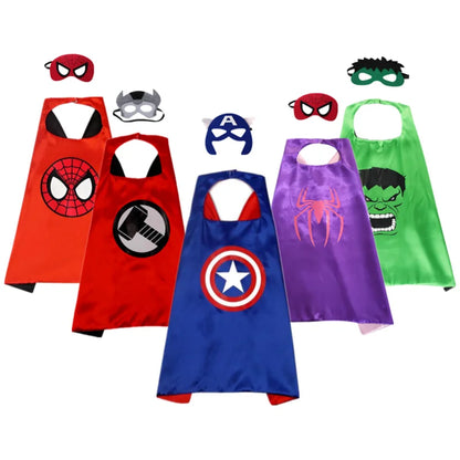 Colorful superhero capes and masks set including a Captain America costume for kids