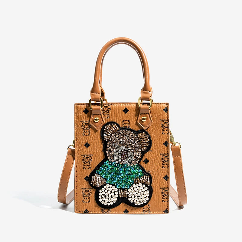 EtherealBe Casual Chic Buddy Bear Purse with Sparkling Bear Design and Dual Handles