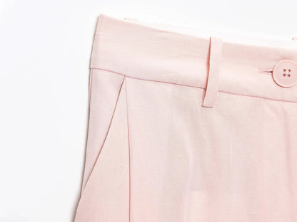 EtherealBe casual chic office lady pantsuit in soft pink with pleated details and button closure