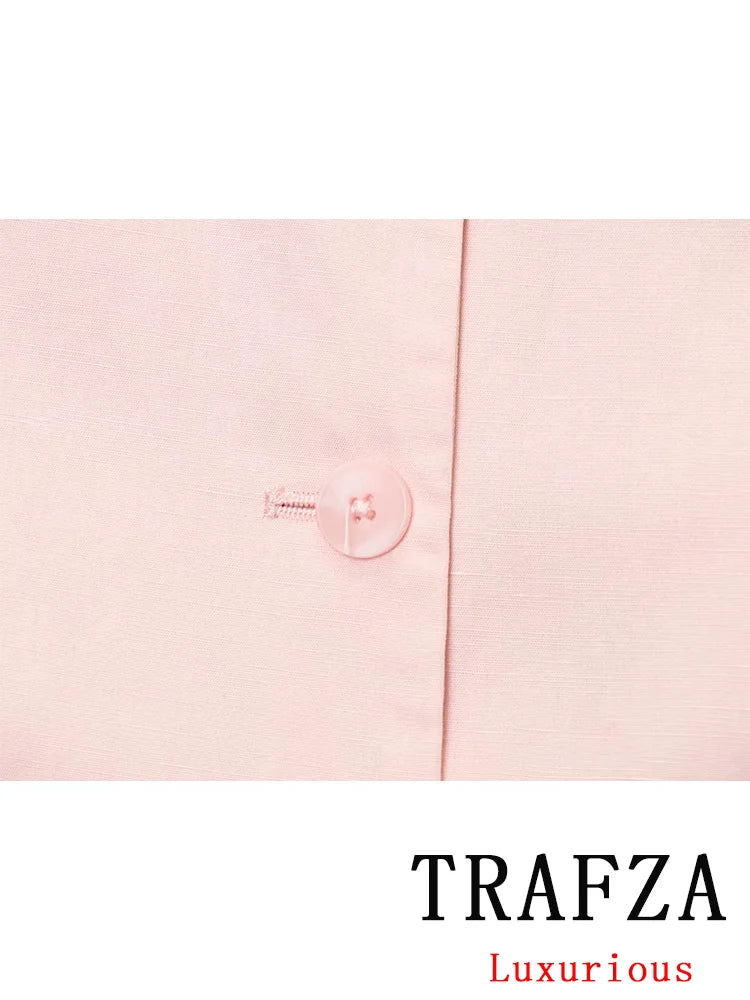 Soft Pink EtherealBe Casual Chic Office Lady Pantsuit with Elegant Button Detail