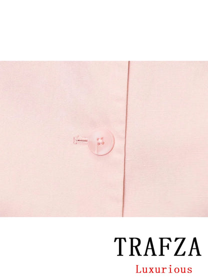 Soft Pink EtherealBe Casual Chic Office Lady Pantsuit with Elegant Button Detail