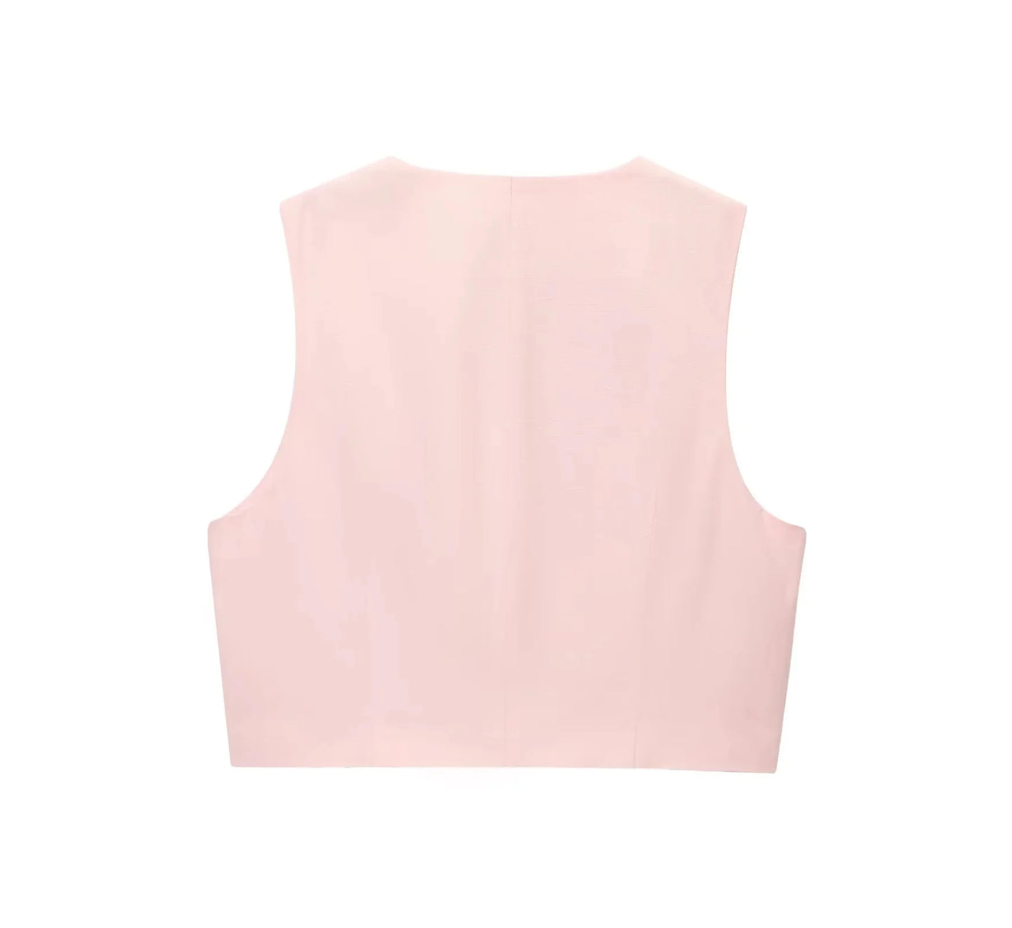 Back view of EtherealBe casual chic office lady pantsuit in soft pink for a stylish work outfit