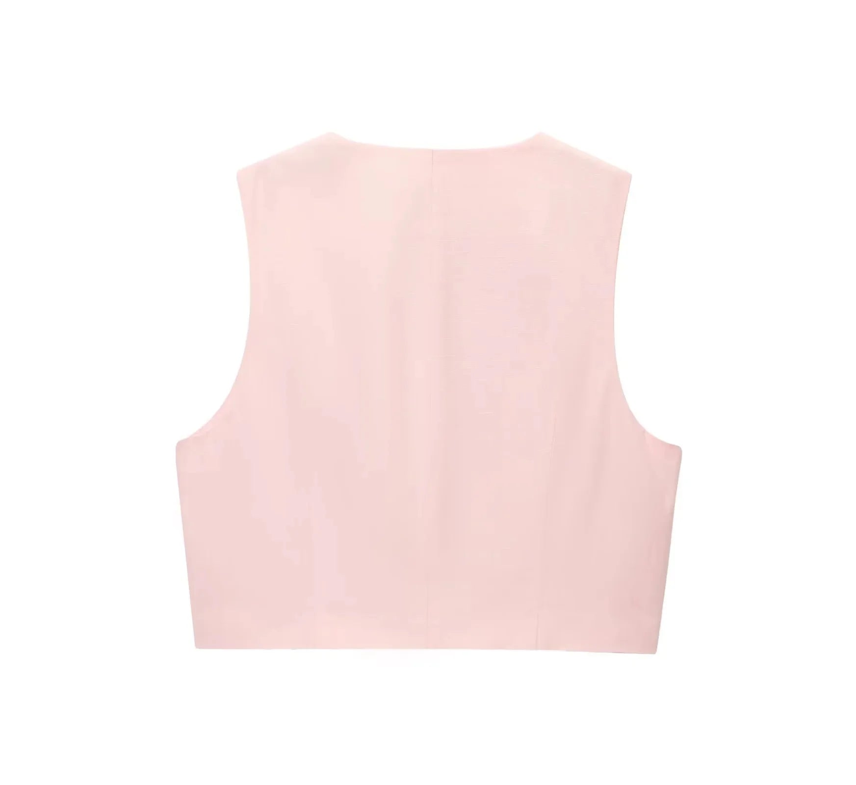 Back view of EtherealBe casual chic office lady pantsuit in soft pink for a stylish work outfit