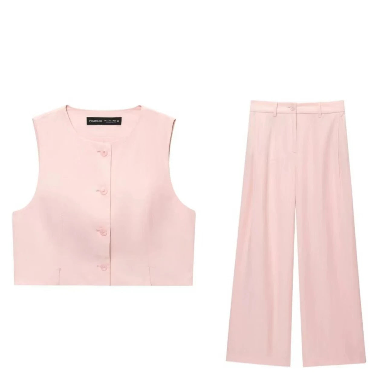 EtherealBe casual chic office lady pantsuit in soft pink with a sleeveless top and wide-leg trousers