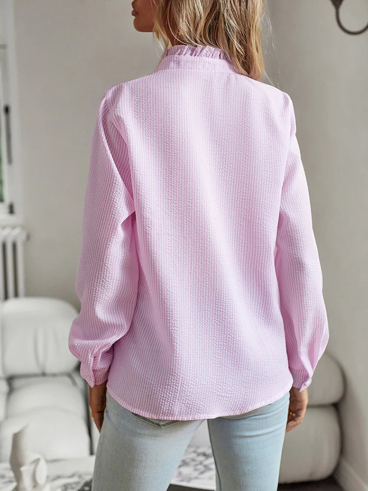 Light pink casual comfort tops for women with a relaxed fit and long sleeves