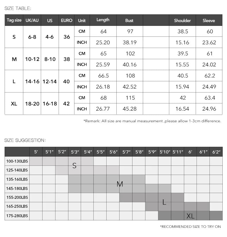 EtherealBe casual comfort tops for women in various sizes shown in a detailed size chart