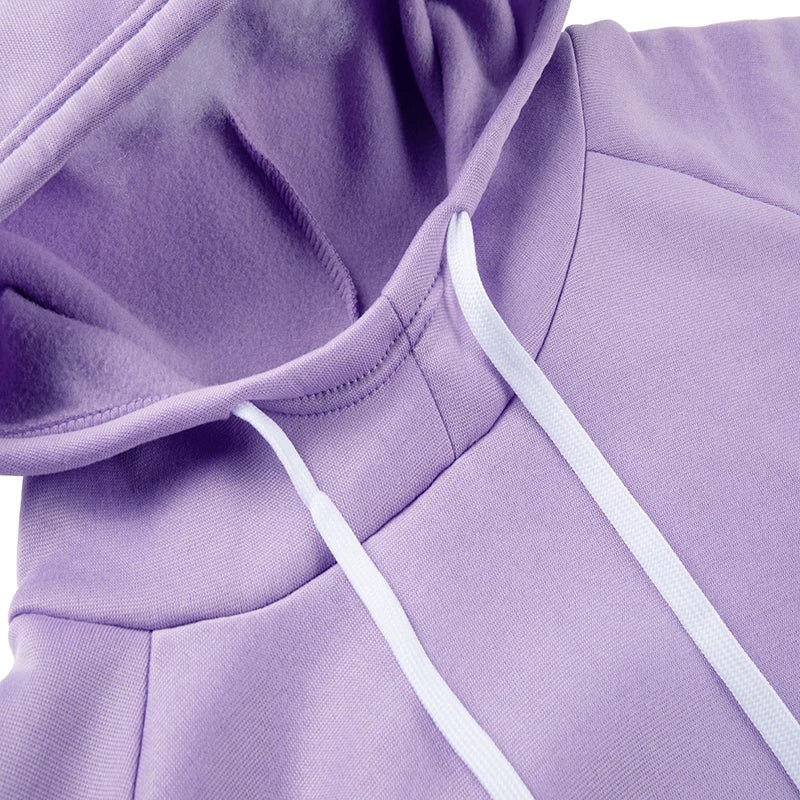 Light purple casual fleece 2 piece hoodie outfits for women with adjustable drawstrings