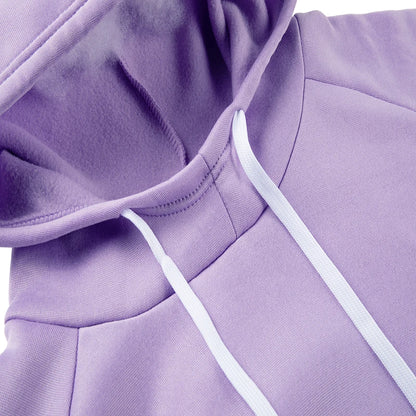 Light purple casual fleece 2 piece hoodie outfits for women with adjustable drawstrings