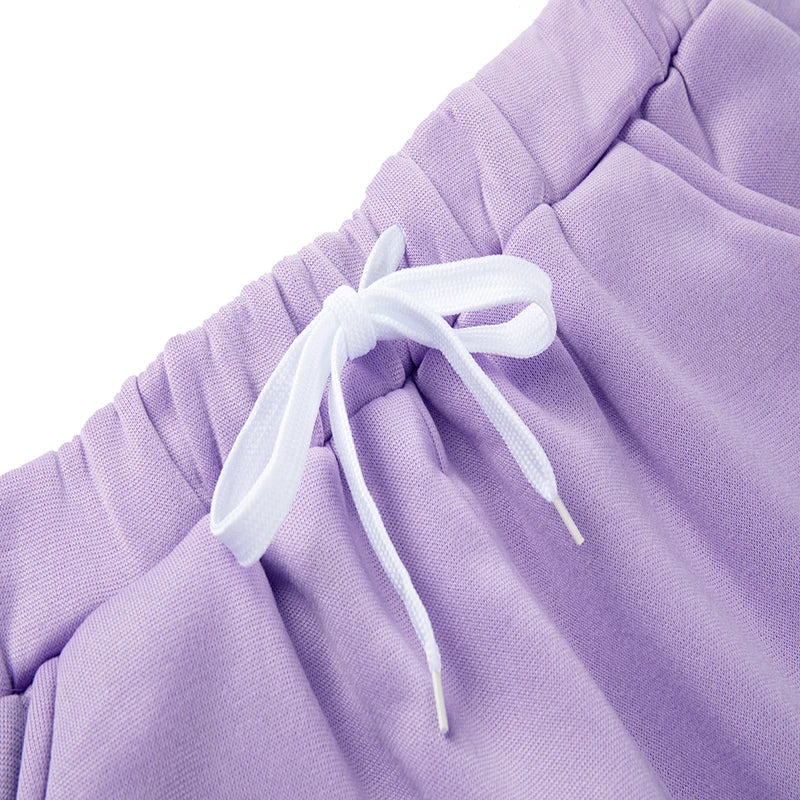 Close-up of the lavender drawstring on casual fleece 2 piece hoodie outfits for women