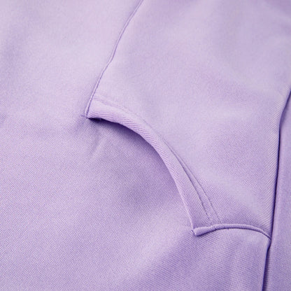 Close-up of a purple casual fleece 2 piece hoodie outfits for women showcasing soft fabric and detailed stitching