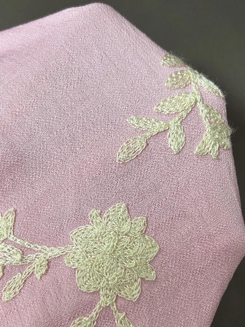 EtherealBe casual floral button down top blouse in soft pink with elegant embroidery design