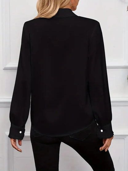 Black EtherealBe casual lapel button shirt for women with long sleeves and a sleek design