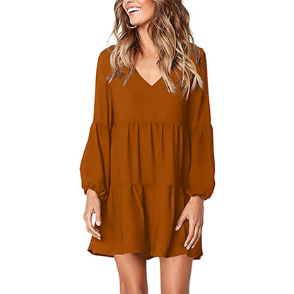 EtherealBe Casual Long Sleeve V Neck Dress in Rich Copper Color for Everyday Wear