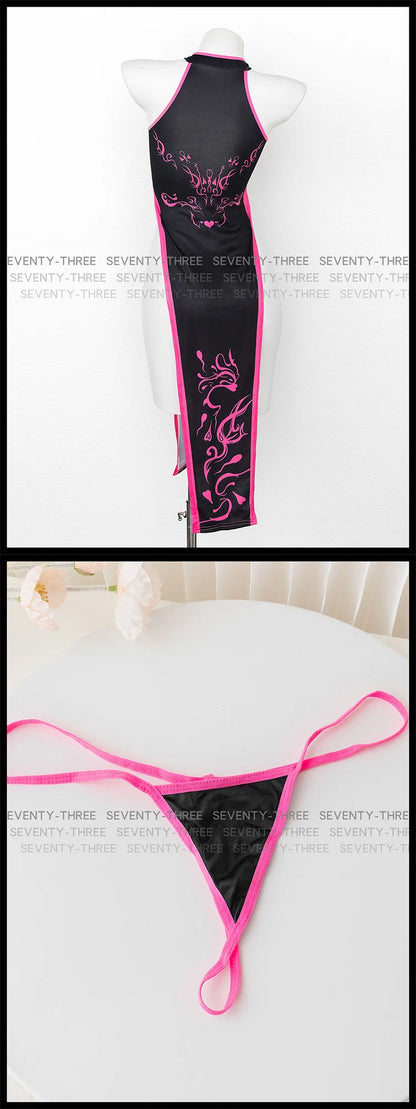 EtherealBe cheongsam high fork totem cosplay costume with vibrant pink accents and stylish design