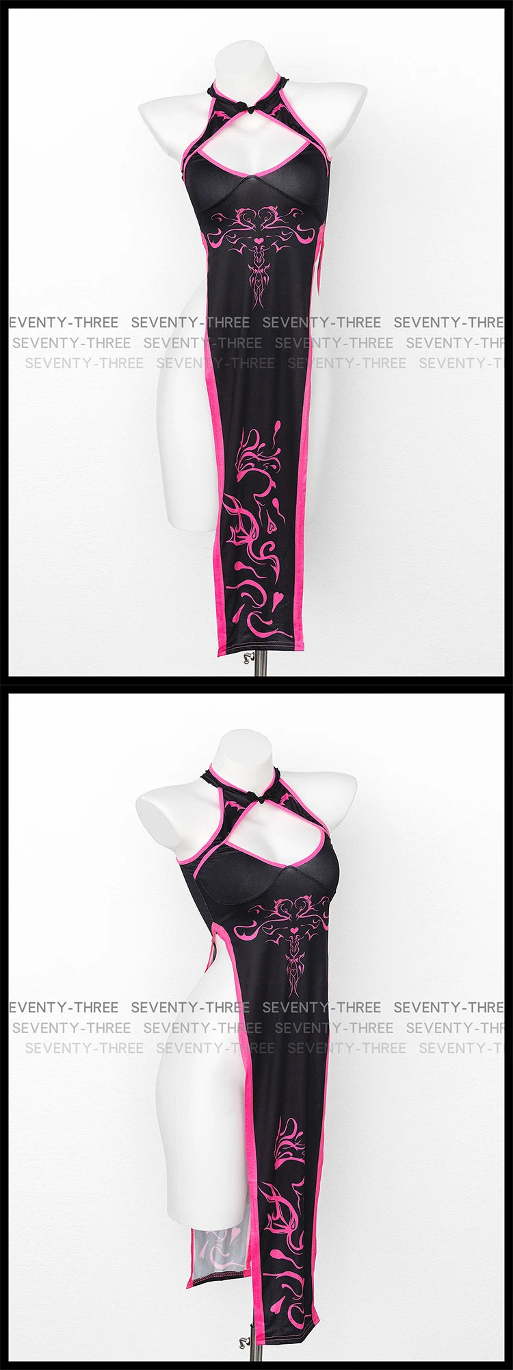 EtherealBe cheongsam high fork totem cosplay costume in black and pink with intricate floral designs