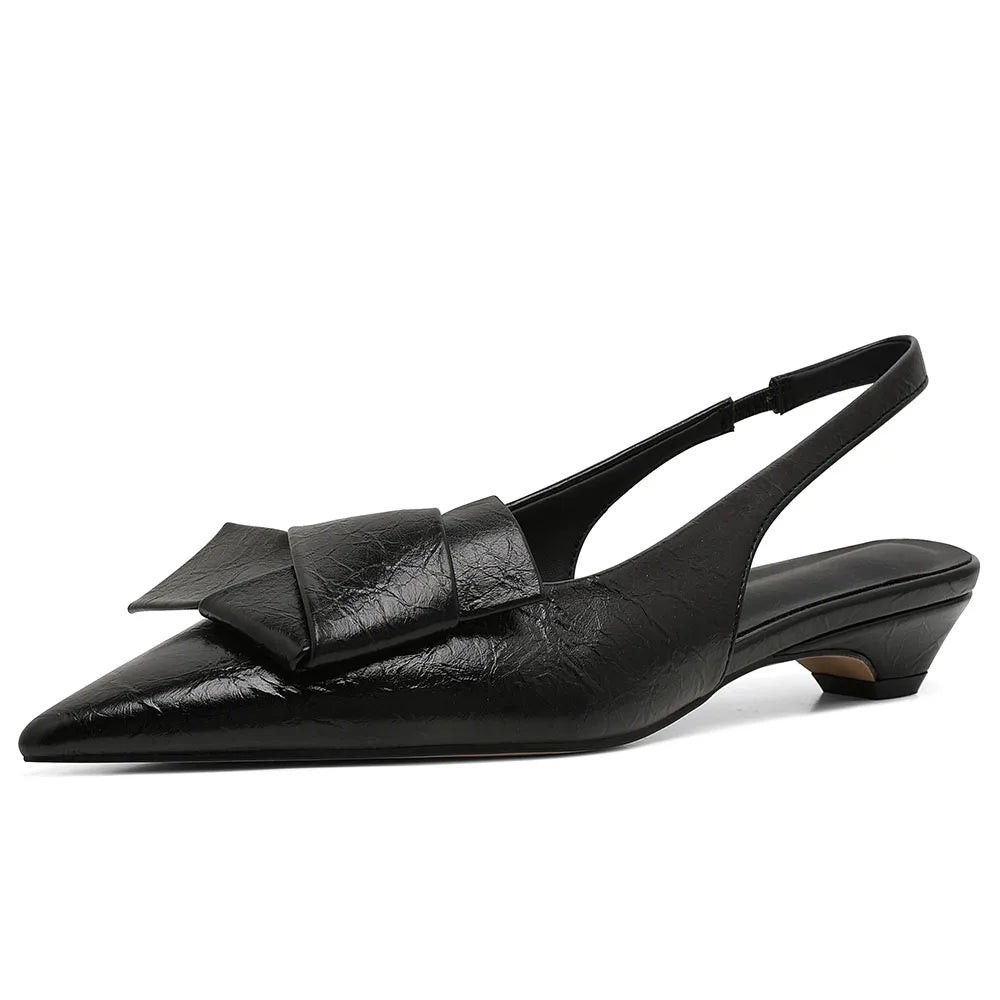 EtherealBe chic office pleated slip-on flats with bow detail in black for stylish work attire