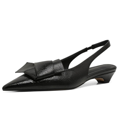 EtherealBe chic office pleated slip-on flats with bow detail in black for stylish work attire