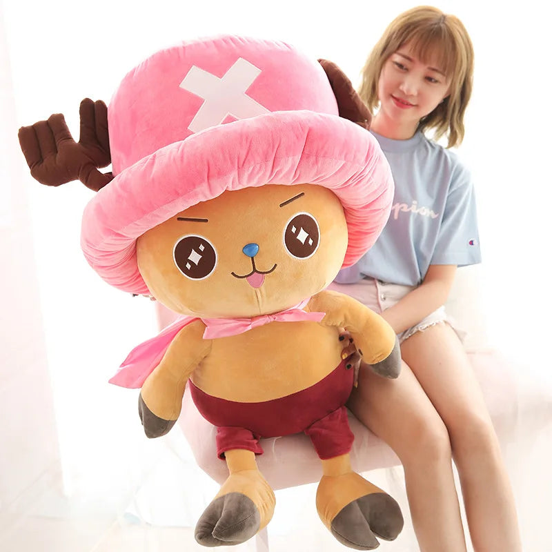 Large Chopper anime kids plush toy with a pink hat, perfect for cuddling and playtime