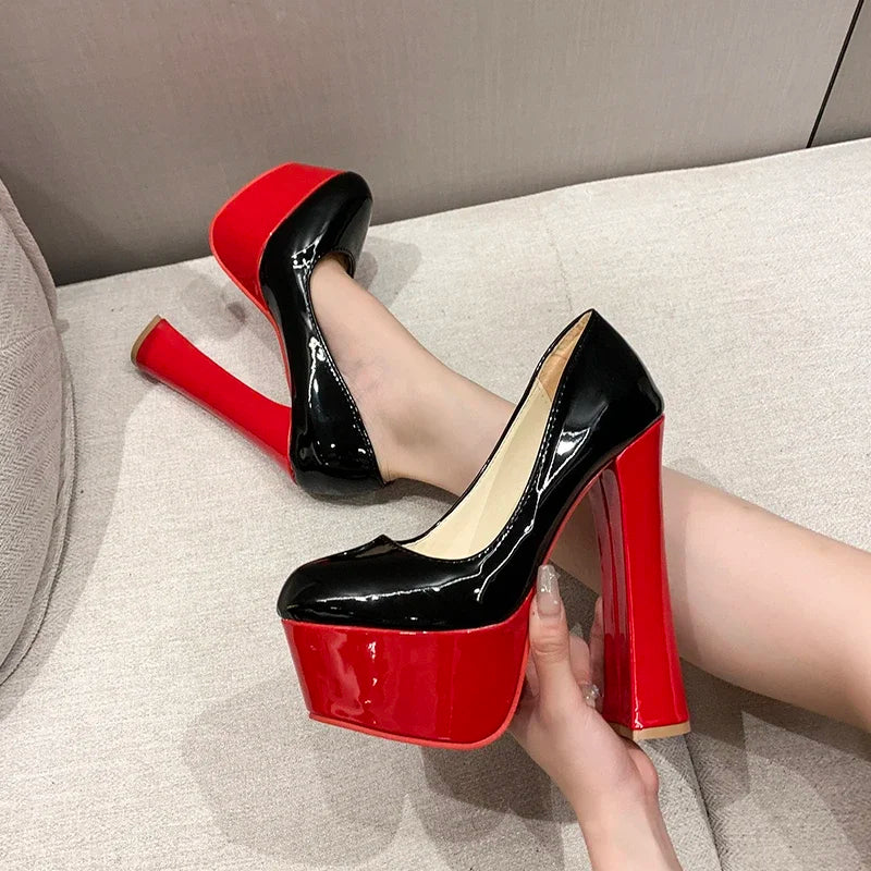 EtherealBe chunky heel platform pumps in black and red for a stylish and bold look