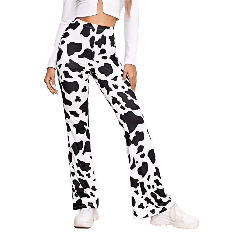 EtherealBe comfortable animal print lounge pants black and white cow pattern for casual wear